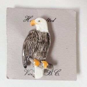 Vintage Ceramic Bald Eagle Brooch Pin Canada Handcrafted Victoria BC New NWT